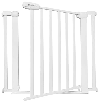 Kinderkraft LOCK&GO Cancelletto di sicurezza da 75-103 cm, Chiude automaticamente di 90 gradi, Doppio dispositivo di sicurezza, Previene di inciampare, Bianco