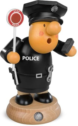 Rudolphs Schatzkiste Räuchermann Müllerchen® Policeman BxH 12x16cm NEU Rauchen Rauchfigur Rauchmann Räucherfigur Räucherkerze Smoker Kerze Figur Mann Holz Seiffen Erzgebirge Holz Schnee Dekoration