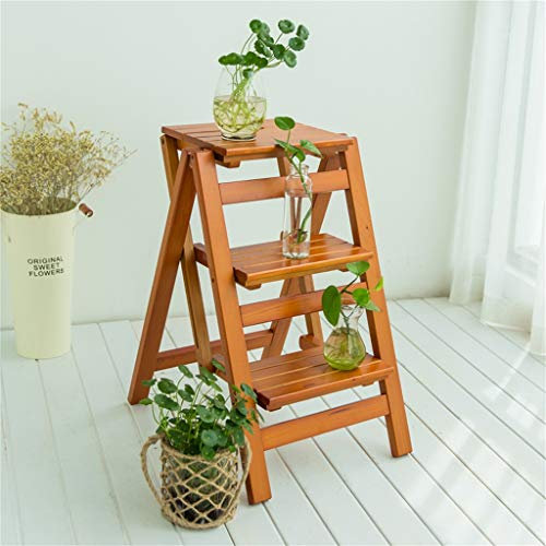 AAMNA Taburete Plegable con peldaños, Escalera, Soporte para Flores, Taburete de Madera Maciza, peldaños de Biblioteca, Silla con Escalera, Uso en Cocina, Oficina, Herramienta de jardín para el ho