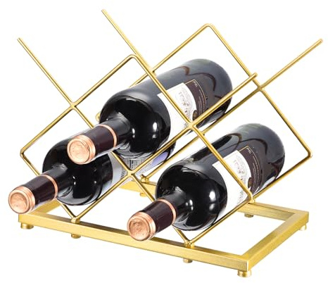 uxcell Aufsatz-Weinregal, Tisch-Weinflaschenhalter für bis zu 5 Standardflaschen, freistehendes Weinregal für Weinkeller, Barschrank, Gold