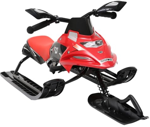 MUWO Snowracer Lenkschlitten mit Zugseilautomatik und Handbremse für Kinder und Jugendliche, Ski-Bob zum Pistenfahren, Rennrodeln (rot)