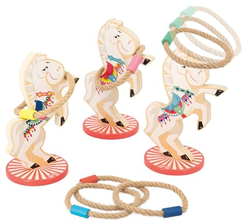 Janod - Pferde-Ringwurfspiel Applepop - Geschicklichkeitsspiel für Kinder - 3 Pferde + 6 Ringe - Fördert die Handgeschicklichkeit - Spielzeug aus FSC-Holz - Ab 3 Jahre, J03366