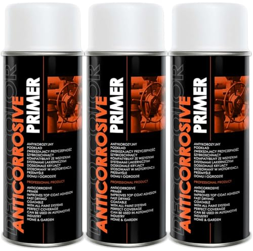 Deco Color 3 Stück ANTICORROSIVE PRIMER WEISS 400ml - Grundierung/Haftgrund für z.B. Alufelgen, KFZ, Holz, Beton (3 Dosen 400ml Grundierung Weiss)