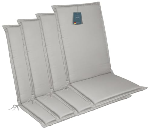 LILENO HOME Gartenstuhl Auflagen [4er Set - Hochlehner] in Grau - Bequeme Liegen als Sitzauflagen für Gartenmöbel - Stuhlkissen für Gartenstühle und Klappstühle MIA