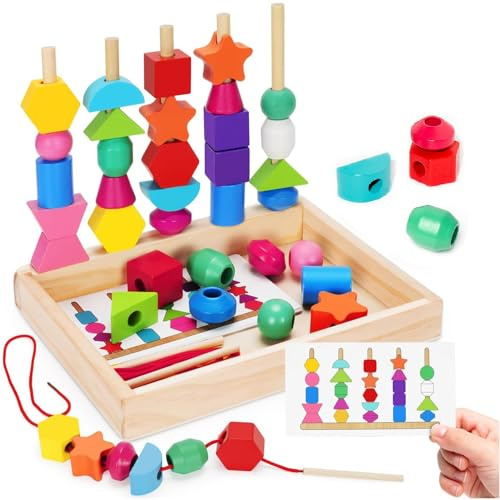 Giochi Legno Bambini,Montessori Giocattoli Impilabili und Infilare, Giocattolo educativo in legno Bambino Forme Colori Geometriche Ordinamento Giocattolo,Giochi Regalo per Bambini 2 3 4 5 Anni