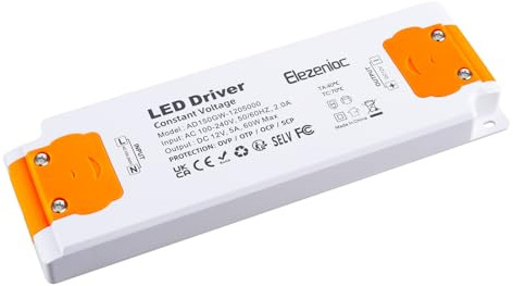 LED transformador,1-60W 230V a 12V 5A, driver Transformador electrónico, transformador de bajo voltaje para G4 MR16 GU5.3 LED halógeno,Compacto Extremadamente Delgado