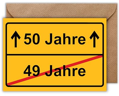 50 Geburtstag Karte mit Umschlag - Lustige Geburtstagskarte “Ortsausgangsschild 49 Jahre - 50 Jahre” Glückwunschkarte 50ten Geburtstag Geschenkkarte zum Jubileum (DIN A6)