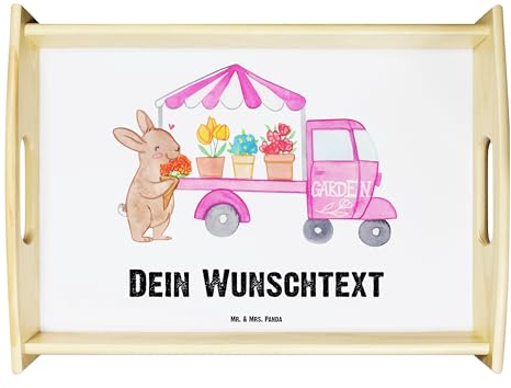 Mr. & Mrs. Panda Personalisiertes Serviertablett Osterhase Blumenwagen - Ostergeschenke, Osterdeko, Personalisierte Geschenke, Osternest,
