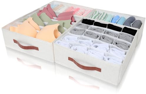 Cozary 2 Set pieghevole Lingerie Cassetto Organizzatore Lingerie Armadio Organizzatore Tessuto Divisore per Reggiseni, Calze e cravatte