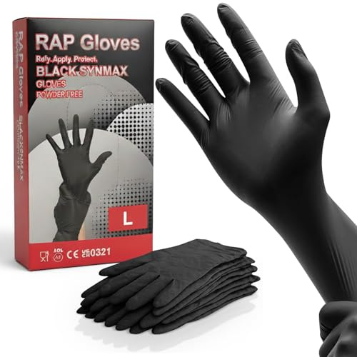 Black Vinyl Disposable Examination Gloves Powder Free Large Pack of 100 | Latex free and protein free, non sterile, ambidextrous fit, for medical, industrial, food, cleaning and household use