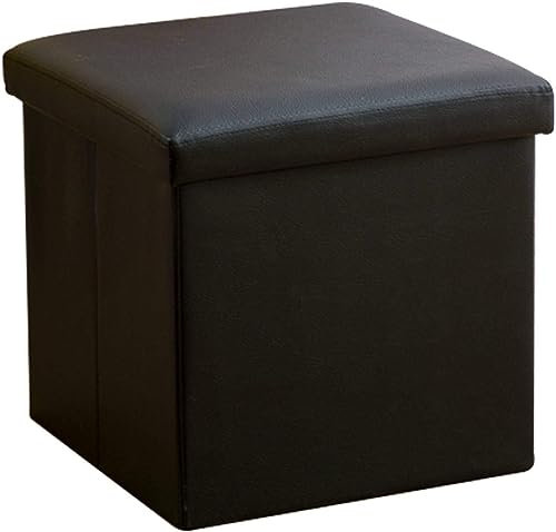 Ottoman Fußstütze Falten Aufbewahrungswürfel, Aufbewahrungsbox Fußstütze Faux Leder Fußhocker Sitz Geeignet Für Wohnzimmer Schlafzimmer/Schwarz/38 * 38 * 38Cm(15 * 15 * 15Inch)