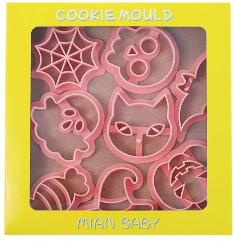 8 Pieces Halloween Cookie Cutter Set for Baking Plastic Halloween Cookie Cutters Spider Web Witch Hat Bat Skull Pumpkin Cookies Cutters Biscuit Moulds, F