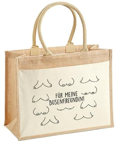 LIEBTASTISCH - Nachhaltige Jutetasche - Busenfreundin - beste Freundin - Einkaufstasche - Geschenkidee - Baumwolle - Tasche (M - 30x30x19 cm)