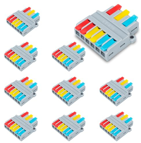 Innfeeltech 10 piezas de conexión Ternimal, abrazadera de conexión 3 In 6 Out, con palanca, conectores de cable con abrazadera de conductor de 0,2-4 mm² Para proyectos de bricolaje