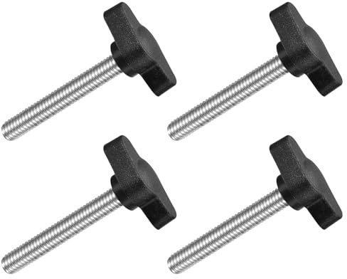 sourcing map 4Pcs Tee Wing Knobs Thumb Screws, M6 x 40mm Clamping Screw Knob Male Thread 304 Stainless Steel T Shaped Thumb Screws Handle 27mm Dia. for Hand Tightening Knob Replacement, Black