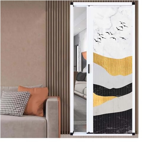 Ziehharmonika-Tür, ohne Bohren, Schiebetür im chinesischen Stil, traditionelle Akkordeon-Falttür, Rahmen aus Aluminiumlegierung und Vliesstoffplatte, Schrank-Trenntür for den Innenbereich(70x203cm)