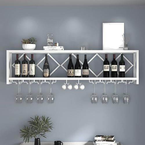 WOLEYUU Modernes Weinregal zur Wandmontage mit Weinglashalter, Weinschrank-Dekoration für Zuhause, wandmontiertes Weinregal mit 2 Ebenen, für Küchenbar-Dekoration, Gold/Schwarz (Weiß, 100 x 25 x 45