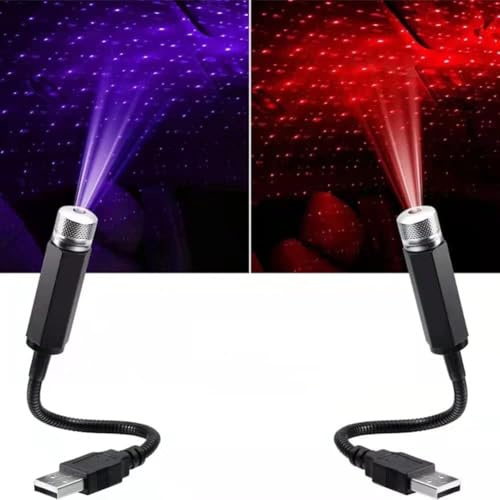 2Pcs Mini LED Projection Lamp Star Night,USB Plug Night Light,Romantic Stars Projector Light Durable Mini Star Projection Lights for Car,Bedroom,Living Room,Party (Red and Purple),Decorative Lighting