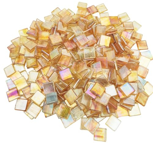 Azulejos de mosaico de jade de hielo de 500 g, piezas de mosaico de vidrio cuadrado de 1,5 cm para manualidades artísticas, 250 piezas de azulejos de vidrio de fácil corte, material de rompecabezas