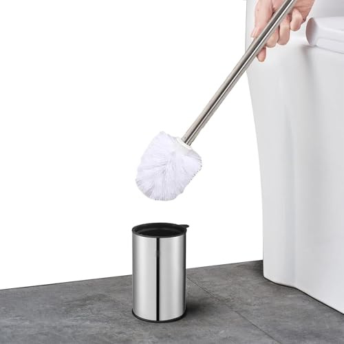 Brosse de salle de bain pour cuvette de toilette – Nettoyage en profondeur – Brosse de toilette anti-rayures | Brosse à récurer légère en acier inoxydable avec long manche, poils solides