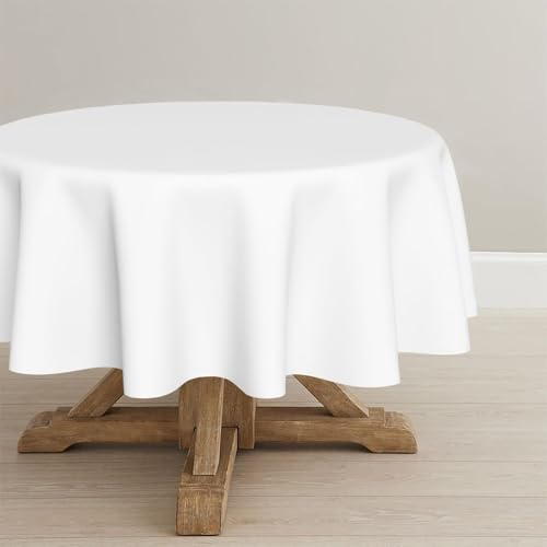 Artoid Mode Tovaglia bianca con protezione anti-macchia, effetto lino, rotonda da 120 cm, tovaglia in lino lavabile, biancheria da tavola per cucina, giardino, vacanza, festa, decorazione