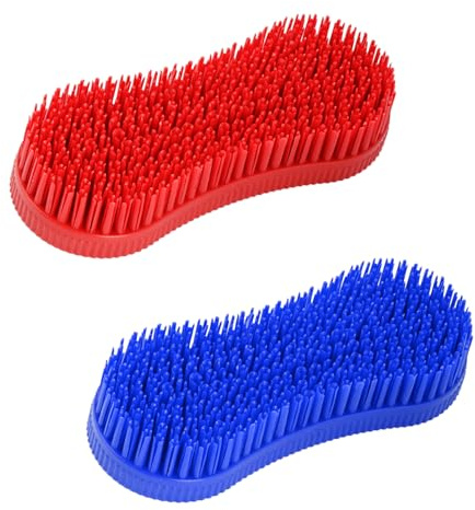 Bojueshaw 2pcs Silicone Horse Grooming Brushes,Soft Equestrian Massage & Cleaning Tool,Portable Brush for Horse Care(Red,Blue)