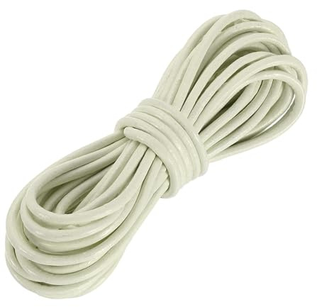 sourcing map Cordón de cuero redondo, 5.5 yardas, 3 mm, tiras de cuero para manualidades, hacer pulseras, bolsos, correa, color blanco puro