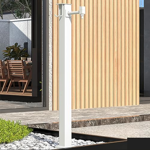 Frost Free Outdoor Faucet Stand - Vertical Garden Water Column Spigot, Freestanding Hose Holder, 60cm White, A-Side Water Inlet, Ideal for Gardens and Yards