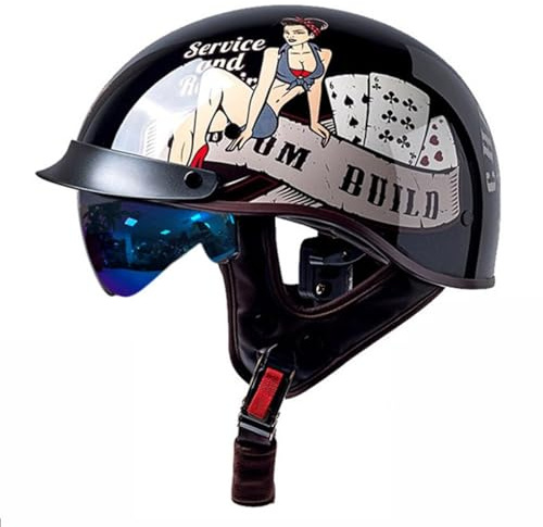 Casco Jet Moto Vintage Omologato DOTECE Mezzo Casco Da Motociclista Caschi Cromwell Con Visiera Casco A Scodella Portatile Per Uomo Donna Scooter Street Cruiser 15,M:57-58CM