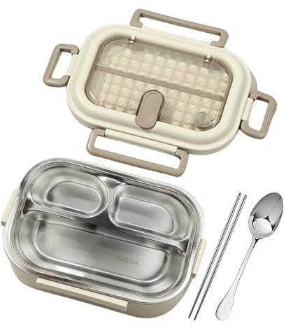 Sucritude Portapranzo Termico,Contenitore per Alimenti Caldi - Scatola Portavivande in Acciaio Inossidabile Scomparti Scaldabile a Microonde Resistente agli Odori Antiperdita con Cucchiaio e Bacchette