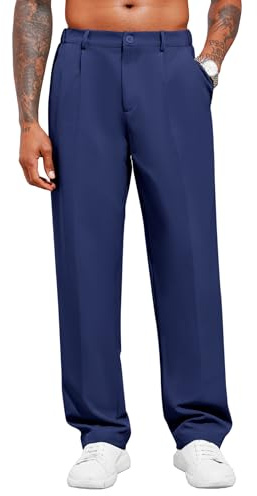 Runcati Pantalones chinos para hombre Pantalones casuales sueltos elegantes Pantalones de traje elegantes Pantalones de tela para hombres Pantalones para negocios, azul oscuro, XXL