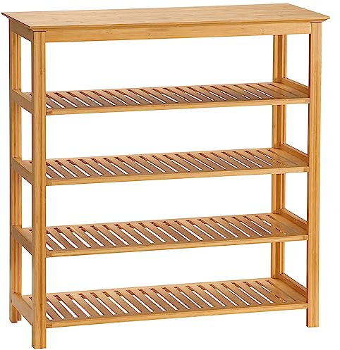 HOMCOM Étagère à Chaussures à 5 Niveaux, Porte-Chaussures en Bambou avec 4 étagères à Lattes, Rangement pour 16 Paires, pour Salon, entrée, Couloir et vestiaire, 80 x 29 x 82 cm, Effet Bois Naturel