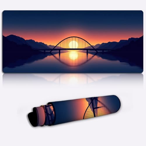 bridge meets sunset Printed PC Laptop Computer Mouse Mat Pad Non-Slip Rubber Base Pad Office Home Novelty Printed Desk Accessory Large Laptop Desktop Printed Art Ergonomic 600 * 350 * 4mm