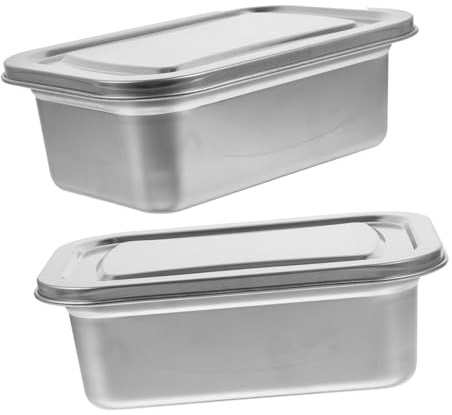 Sosoport 2 Piezas Contenedores Reutilizables para Helado Caja Hermética de Acero Inoxidable para Congelador con Tapa Recipientes para Almacenamiento Refrigerador de Postres Caseros