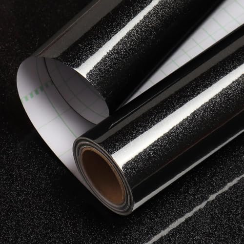 LaCheery Klebefolie Möbel Schwarz Hochglanz Küchenfolie Selbstklebend Arbeitsplatte 40cm x 200cm Möbelfolie Glänzend Schwarz Vinyl Wasserdicht Küche Folieren Schränke Glitzer für Fensterbank Tisch