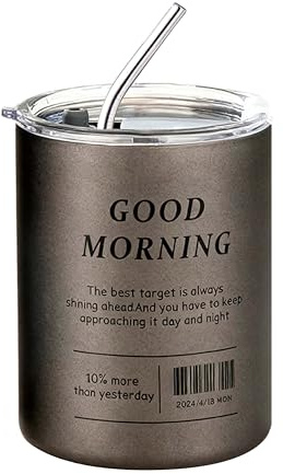 Taza de café portátil de 12 onzas, aislada al vacío y a prueba de fugas, vaso de viaje con tapa 2 en 1, acero inoxidable 304 y taza sin BPA para el hogar, automóvil, oficina y campamento, color gris