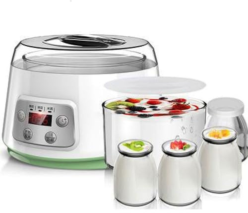 Yogurt Maker - Fully Automatic Machine with 4 Glass Jars, LCD Display, and Timer for Homemade Individual Yoghurt Pots
