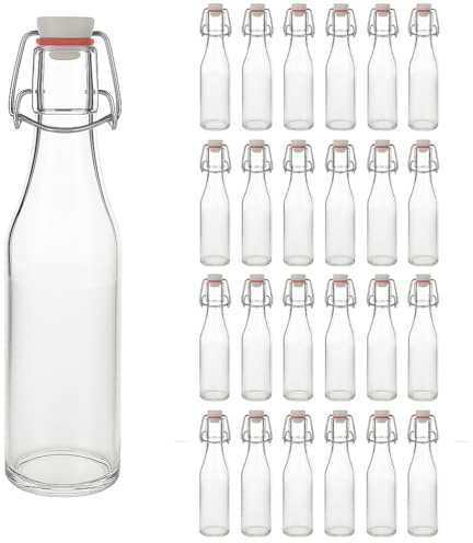 hocz 24x leere Bügelflaschen 330ml zum Befüllen Weiß - kleine Flaschen mit Bügelverschluss - 24er Bügel Glasflaschen Set für Bier, Saft, Getränke, Likör, Öl, Saucen - 24 Stück, 330 ml, Weiß