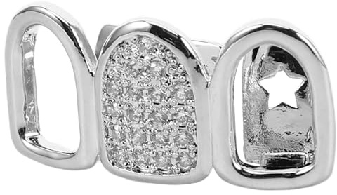 POPETPOP Hip Hop Zahngrill aus Kupfer mit Silberner Hollow Mixed Splicing Design Modisch und Bequem für Party und Bühnenauftritte Trendiger Mundschmuck für Männer und Frauen