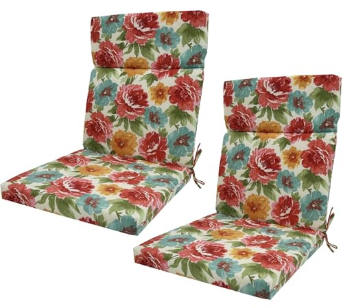 2er Set Hochlehner Auflagen Wasserdicht 108 x 45cm - Polsterauflage extra Dicke 3/5cm - Sitzauflagen für Gartenmöbel - Stuhlkissen für Gartenstühle und Klappstühle(Flower,45 x107 x 3cm)