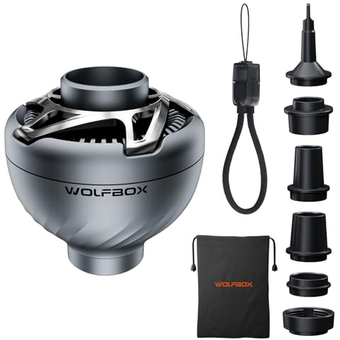 WOLFBOX Electric Air Pump, Battery-Free, 38g Ultra-Lite, 4.5 kPa, 300L/min | USB Powered, Portable Air Pump for Inflatables with 5 Nozzles for Airbed, Paddling Pool, Air Mattress, Swimming Pool, Vacuum