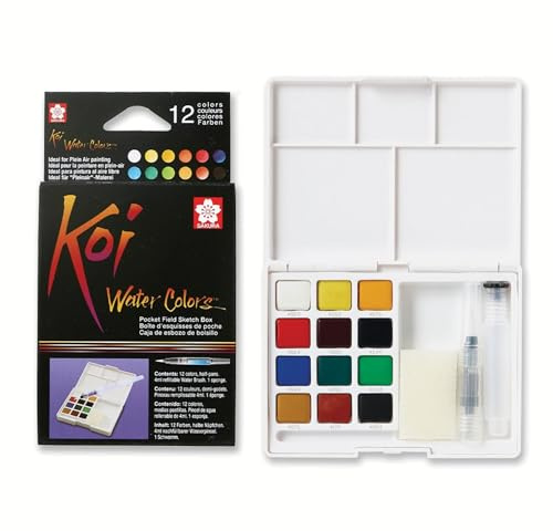 SAKURA XCNW-12H XNCW-12H, 12 Assorted Watercolors Field Sketch Set with Brush