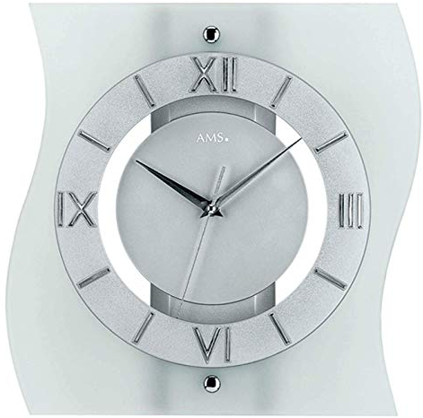 AMS F5909 Funk-Wanduhr, Holz, Silber, 35 x 35 x 12 cm