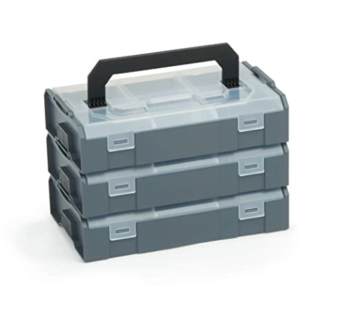 Bosch Sortimo L BOXX Mini anthrazit | 3 Stk. im Set Deckel transparent | Ideale Aufbewahrungsbox Sortierbox | Brotdose Kleinteilemagazin Alternative