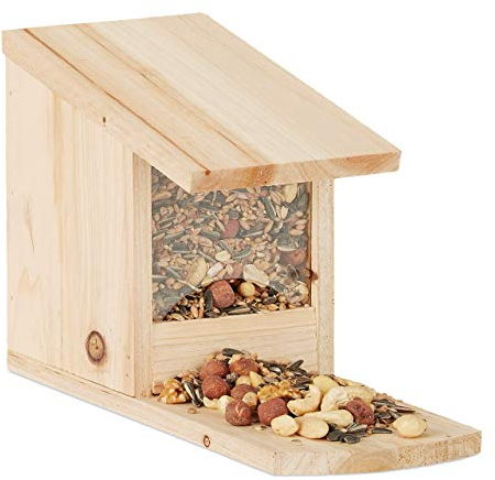 Relaxdays Eichhörnchen Futterhaus zum Stellen, Überwinterungshilfe aus Tannenholz, H x B x T: 17,5 x 12 x 25 cm, natur