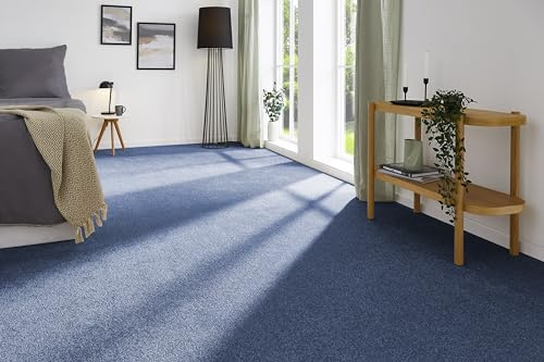 andiamo Teppichboden Izmir für Wohnzimmer und Kinderzimmer - Teppichboden Meterware zum Verlegen - Teppichbelag mit hoher Trittschalldämmung - weicher Teppichboden 400 x 500 cm Dunkelblau