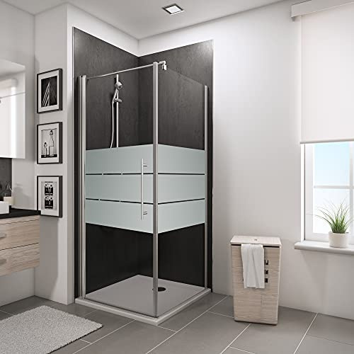 Schulte porte de douche pivo avec paroi latérale 90 x 90 x 193 cm, aspect chromé, barre 122 cm incluse, système autolevant, verre de sécurité 5 mm décor dépoli light, largeur d'accès 79.5 cm