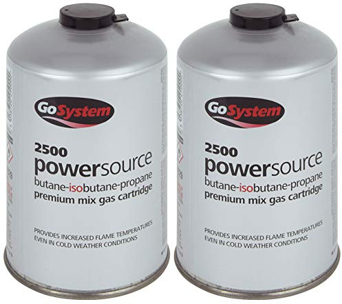 GoSystem 2 x PowerSource 2500 Premium XXL Gaskartusche (445 g) mit EN417 Schraubventil - Kocher Iso Butan/Propan für Campingkocher & Gasgrill