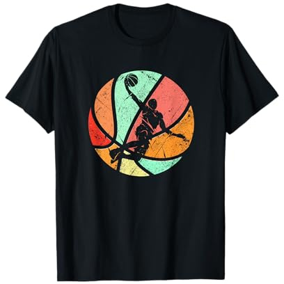 Basketball Sport Athlet Sportler Retro Basketball Spieler Dunk Silhouette T-Shirt für Herren in Schwarz, Größe S, Kurzarm, Klassische Passform, Crew-Kragen, Baumwolle 50%, Polyester 50%