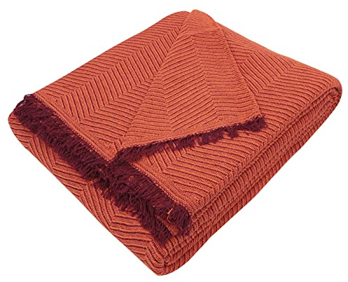 MERCURY TEXTIL- Colcha Multiusos Sofa,Manta Foulard,Plaid para Cama,Cubresofa Cubrecama,jarapas,Comoda Practica y Suave. Poliester Algodón (230 x 260cm, Espiga Naranja Granate)